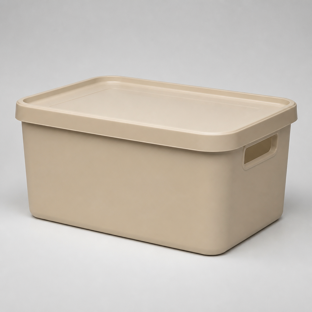 Beige plastic storage box